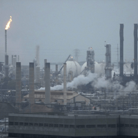 The Chevron Richmond Refinery in this view from Point Richmond, California. 